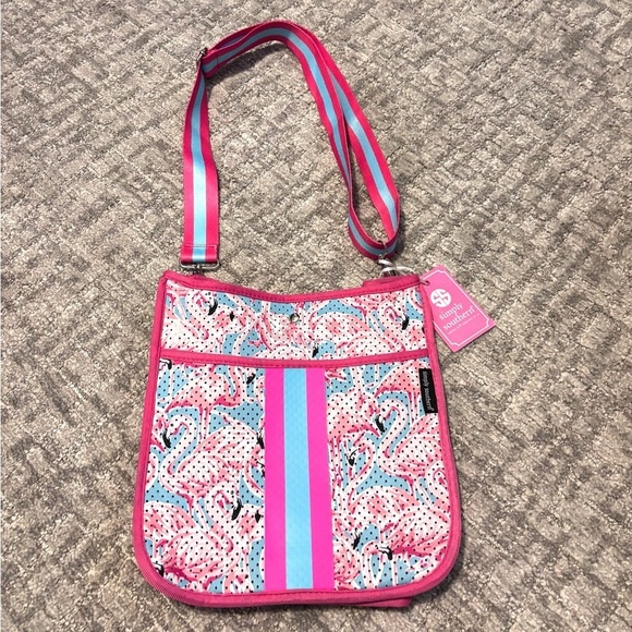 Simply Southern Handbags - NWT Simply Southern Large Neoprene Pink/Blue Flamingo Crossbody